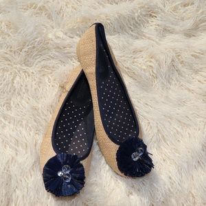 Sperry Natural/Navy Blue 7.5 Rattan/wicker flats